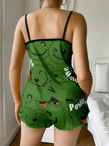 [Cute Pajama Set] Super Cute Printed Pajama Set | A Whimsical Featuring Elastic Waistband Shorts And a Comfortable Loose Top, Perfect for a Delightful And Restful Sleep