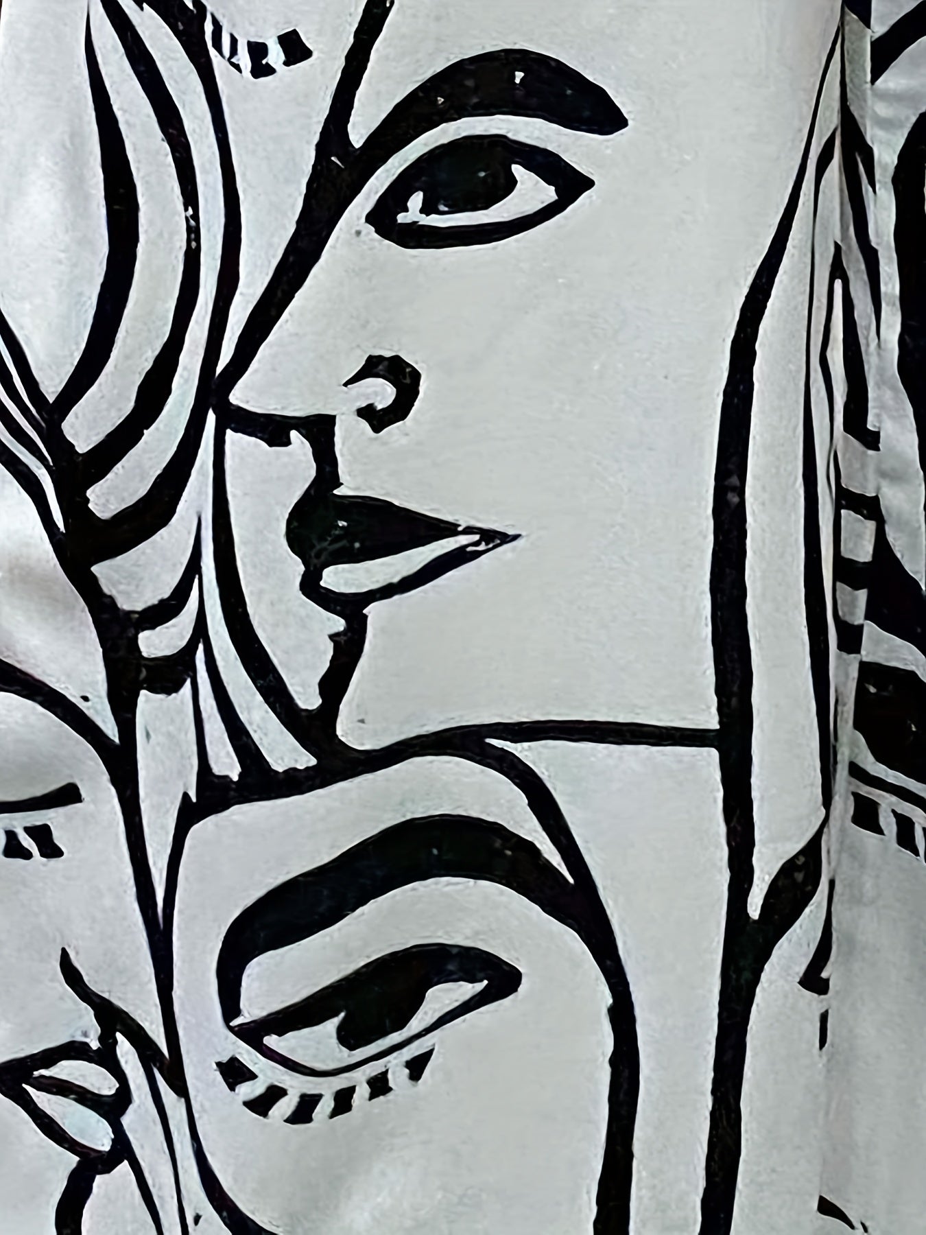 Abstract Face Print Pants, Casual Wide Leg High Waist Pants, Women's Clothing