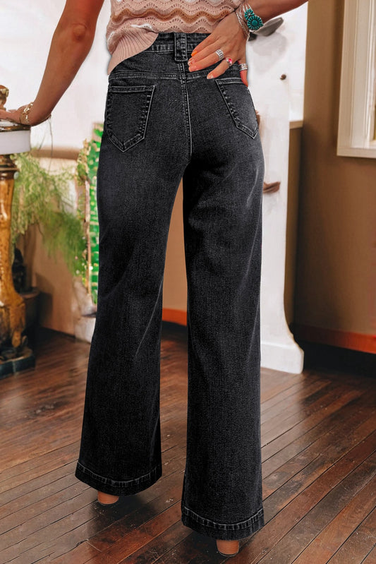 Black Wide Leg Pocketed High Waist Jeans