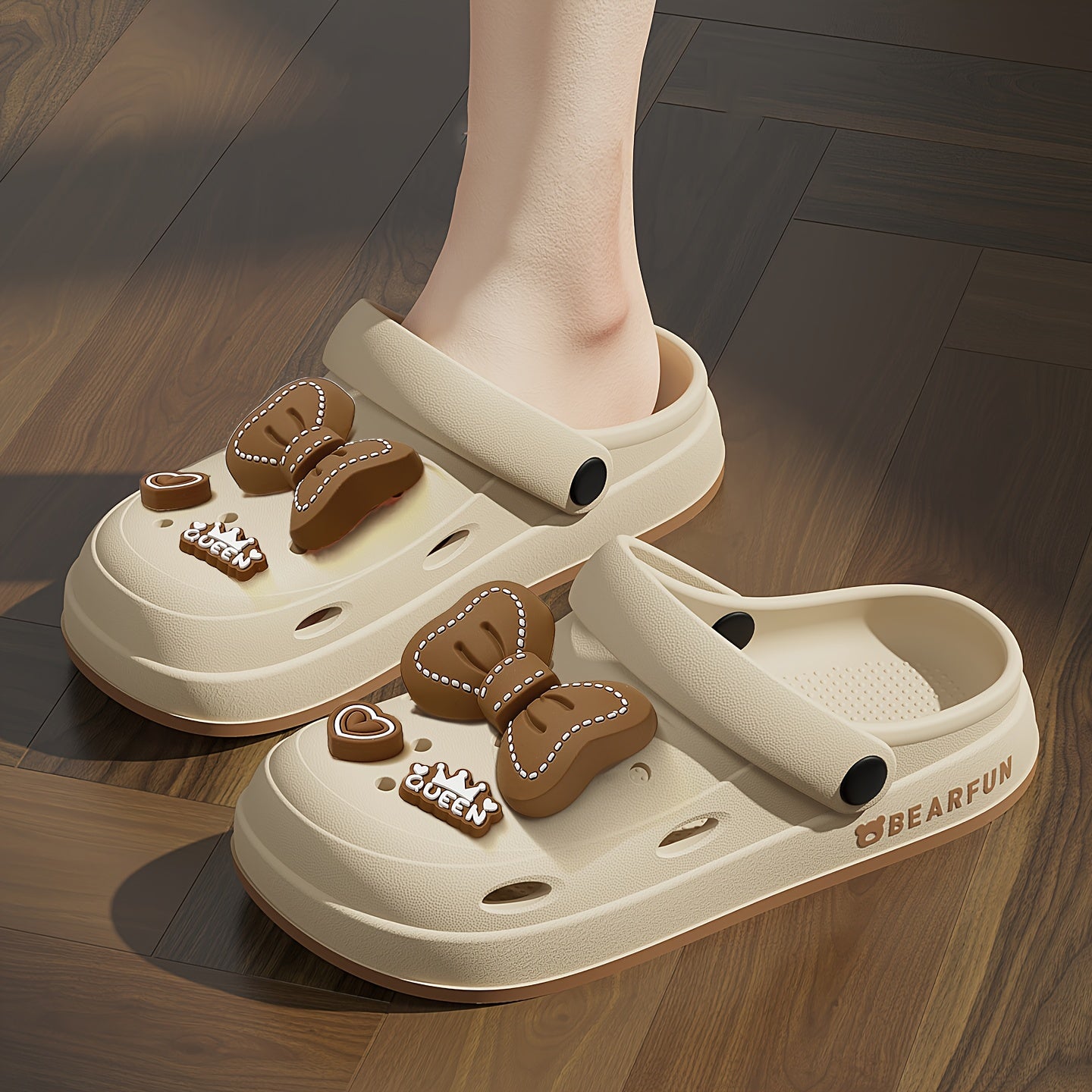 Women's White EVA Bow-Embellished Slippers - Lightweight Summer Beach Sandals with Thick Cushioned Sole, Soft Round Toe and Minimalist Design, Suitable for Indoor/Outdoor Use, Hand Washable