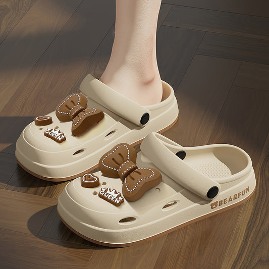 Women's White EVA Bow-Embellished Slippers - Lightweight Summer Beach Sandals with Thick Cushioned Sole, Soft Round Toe and Minimalist Design, Suitable for Indoor/Outdoor Use, Hand Washable