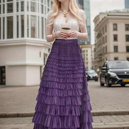 Multilayer Ruffles Tulle Skirt, Casual Fluffy Skirt For Spring & Summer, Women's Clothing