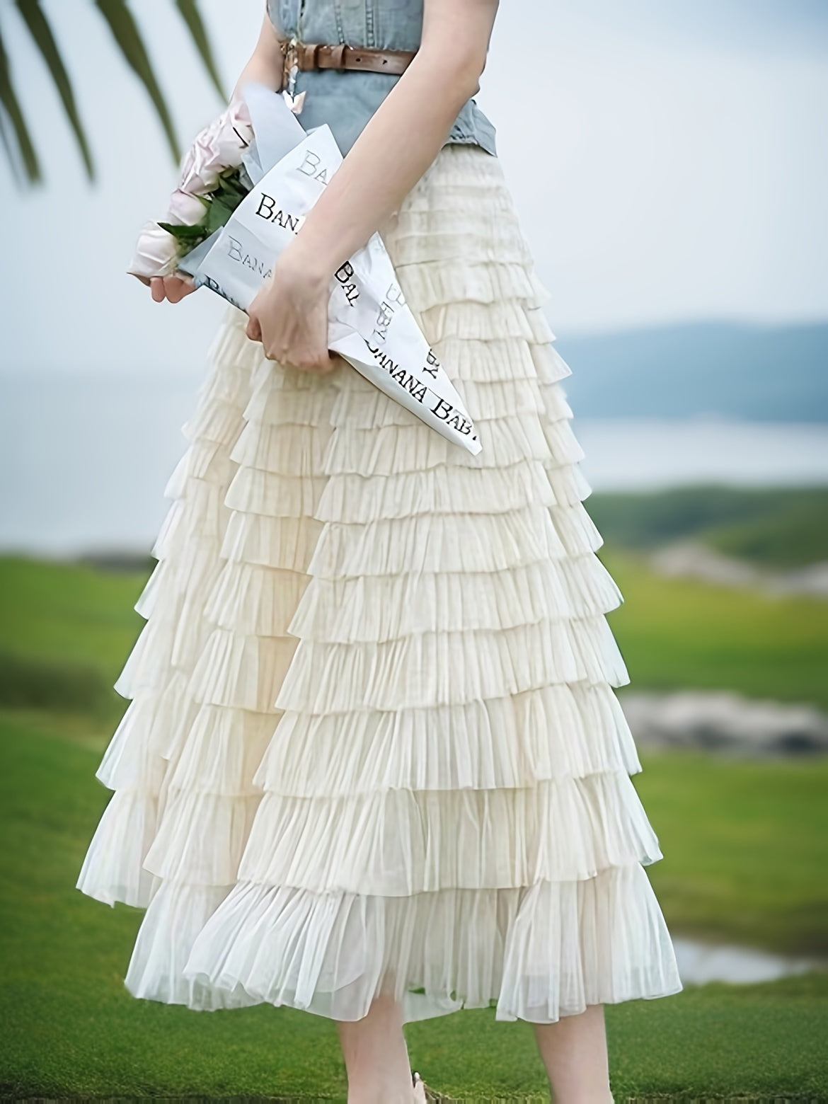 Multilayer Ruffles Tulle Skirt, Casual Fluffy Skirt For Spring & Summer, Women's Clothing