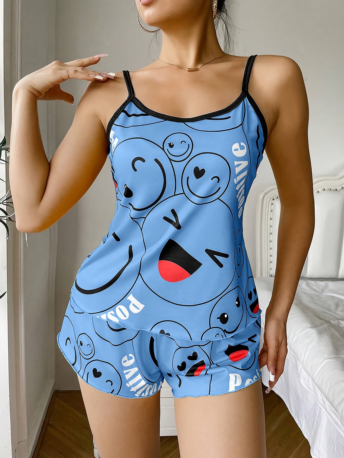 [Cute Pajama Set] Super Cute Printed Pajama Set | A Whimsical Featuring Elastic Waistband Shorts And a Comfortable Loose Top, Perfect for a Delightful And Restful Sleep