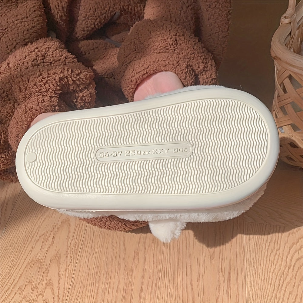 XIXITIAO Winter Plush Bear Slippers for Women & Men - Cozy Cover Slip-On Indoor House Shoes with Cute Cartoon Design, Non-Slip EVA Sole, Warm Home Slippers for Cold Floors, Cold Weather Footwear, Playful Footwear, Soft Lining