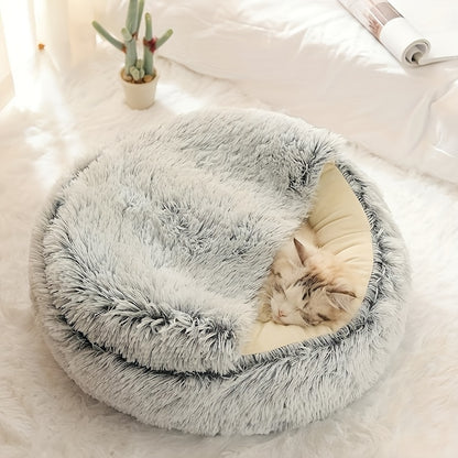 Cozy Luxurious Plush Donut Pet Bed - Hooded, Non-Slip Bottom, Easy to Clean - for Cats & Small Dogs, Perfect for Winter Comfort