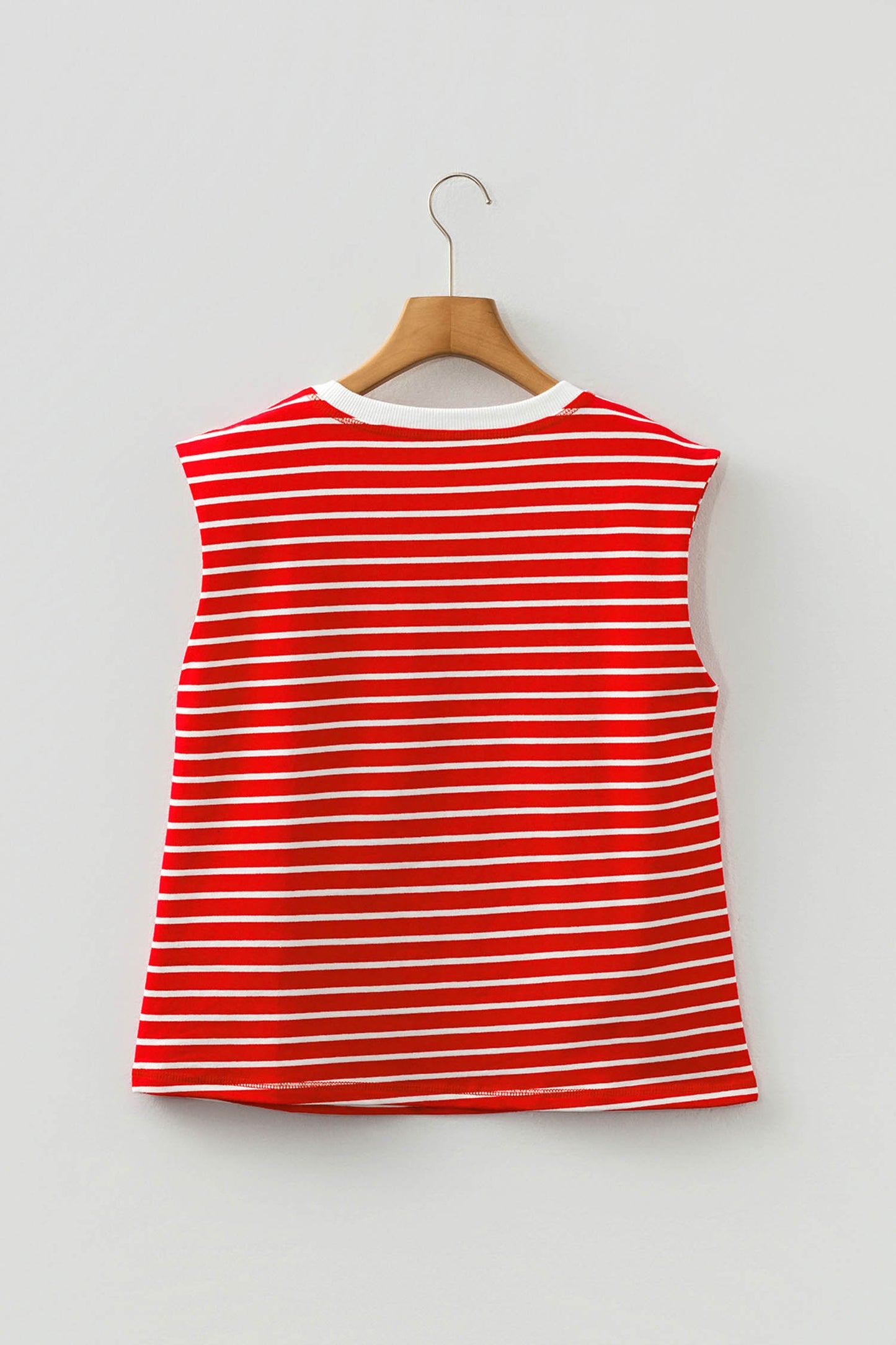 Red Stripe Ribbed Round Neck Trim Loose Tank Top