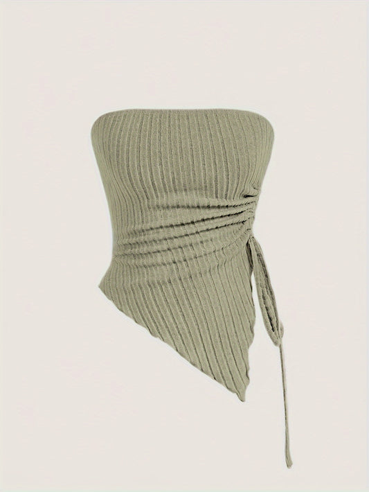 Siamese Cat Print Women's Drawstring Off-Shoulder Asymmetrical Hem Tank Top