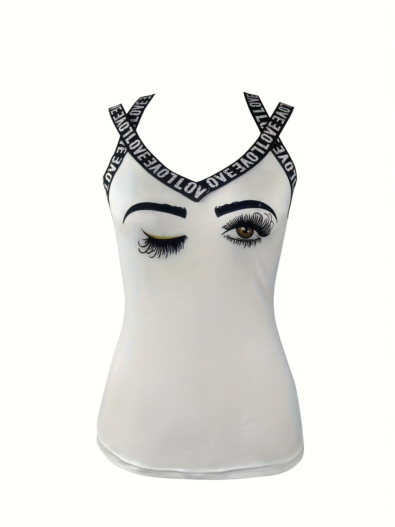 Letter Tape Skull Print Top, Sleeveless Casual Tank Top, Women's Clothing