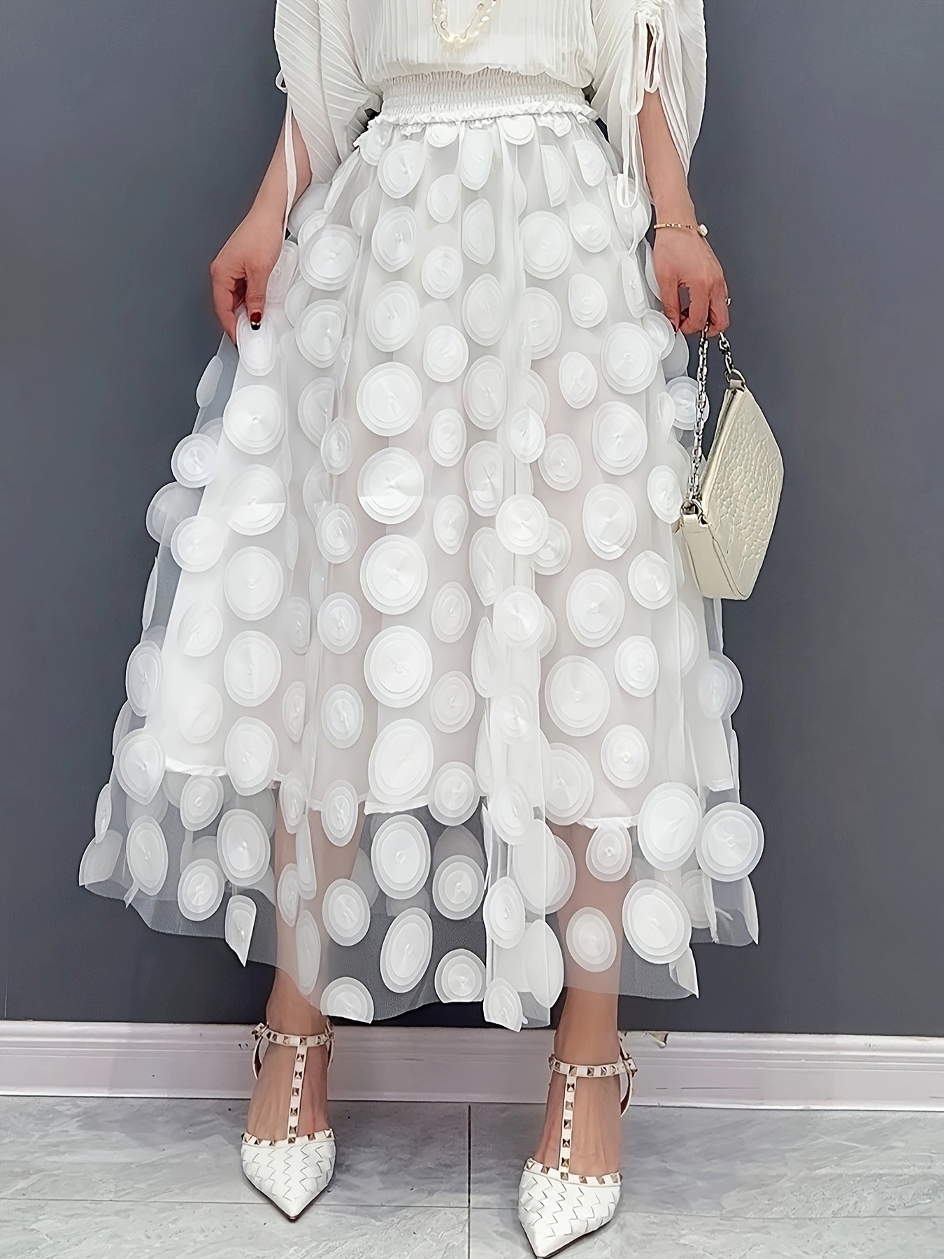 Applique High Waist Skirts, Elegant Maxi Skirts For Spring & Summer, Women's Clothing