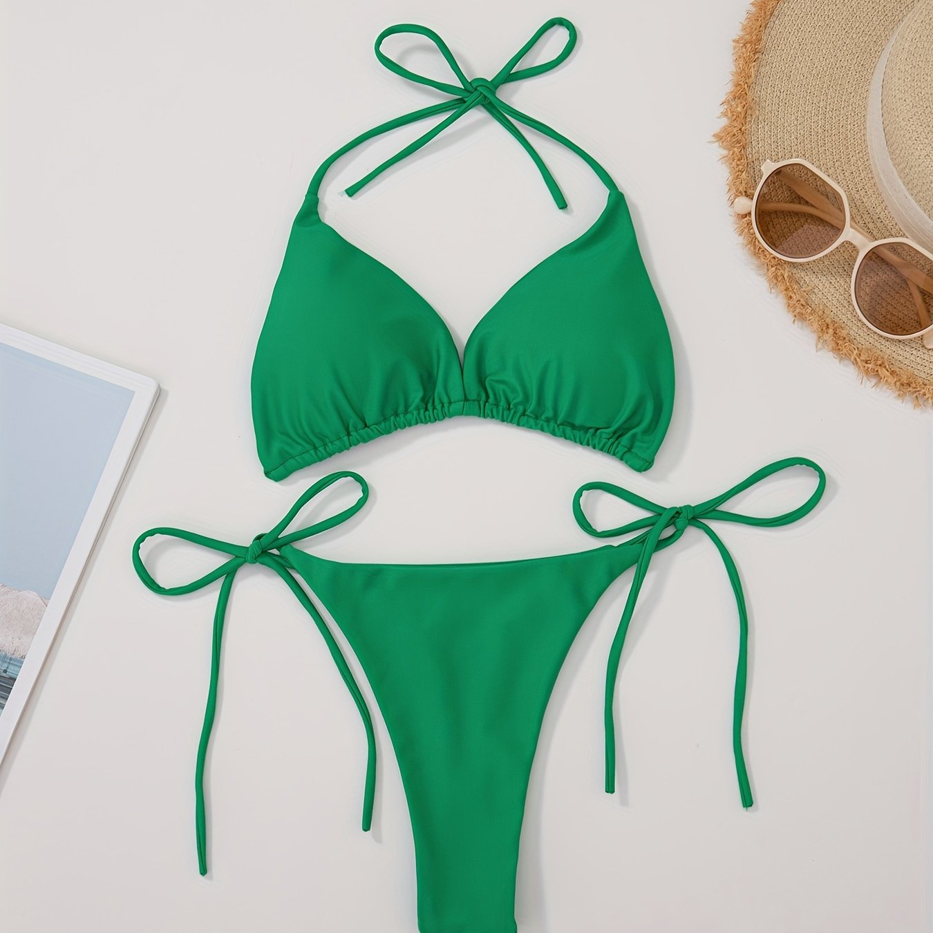 Women's 2 Piece Set Bikini, Halter Bra, V String Bottoms, Women's Swimwear & Clothing