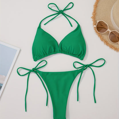 Women's 2 Piece Set Bikini, Halter Bra, V String Bottoms, Women's Swimwear & Clothing