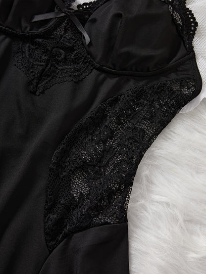 Timeless Elegant Lace Nightgown - Seductive V Neck & Backless Design - Flowy A-line Slip Dress for Womens Dreamy Sleepwear Experience