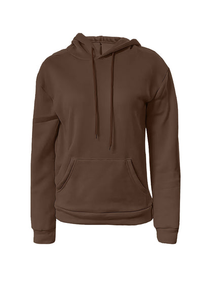 Solid Kangaroo Pocket Hoodie Without Pants, Casual Long Sleeve Drawstring Hoodies Sweatshirt, Women's Clothing