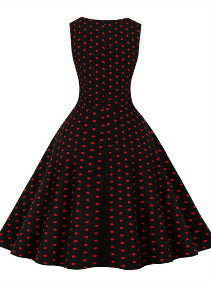 Women's Chic Sleeveless Polka Dot Dress - Vintage-Inspired Summer Sundress With Breathable Fabric, Perfect for Vacation Parties & Spring/Summer Celebrations
