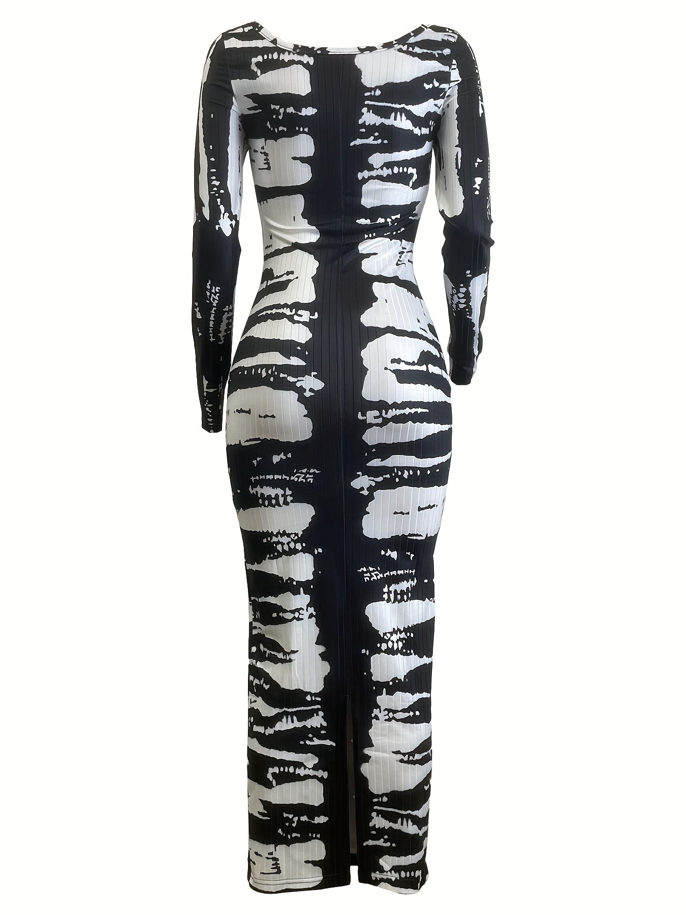 Chic Off-Shoulder Geometric Print Dress with High Slit - Stretchy Polyester & Spandex Blend, Machine Washable - Perfect for Fall/Winter