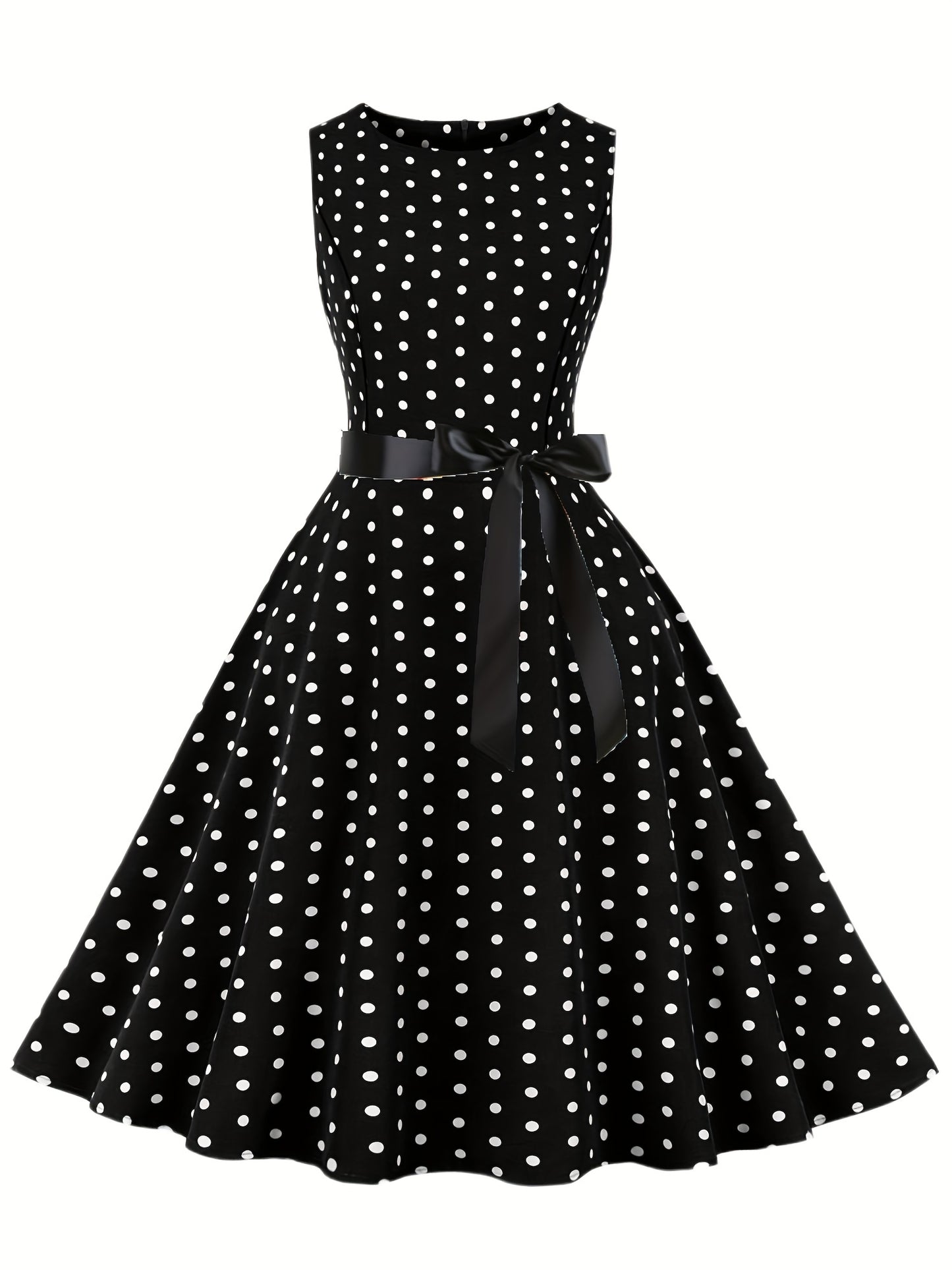 Women's Chic Sleeveless Polka Dot Dress - Vintage-Inspired Summer Sundress With Breathable Fabric, Perfect for Vacation Parties & Spring/Summer Celebrations