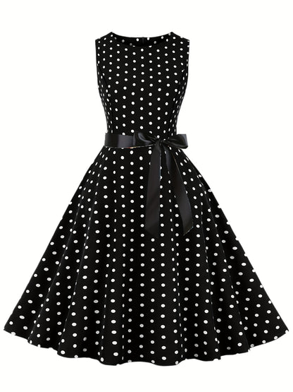 Women's Chic Sleeveless Polka Dot Dress - Vintage-Inspired Summer Sundress With Breathable Fabric, Perfect for Vacation Parties & Spring/Summer Celebrations