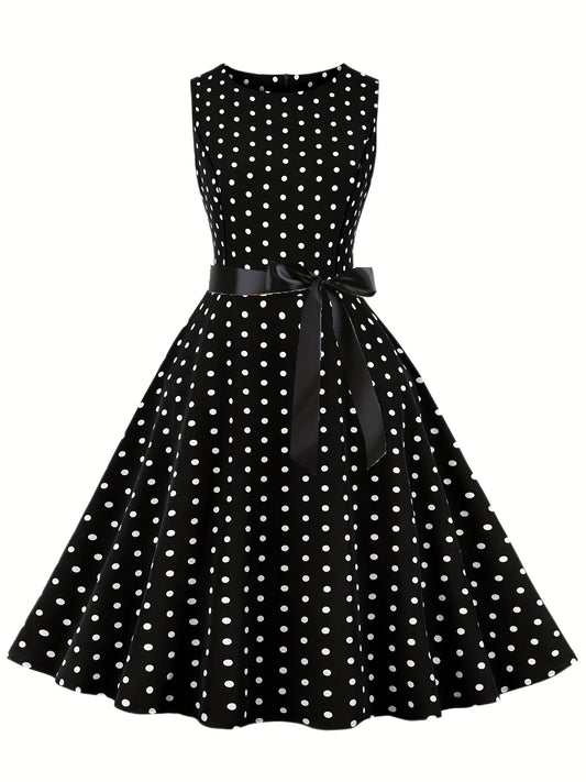 Women's Chic Sleeveless Polka Dot Dress - Vintage-Inspired Summer Sundress With Breathable Fabric, Perfect for Vacation Parties & Spring/Summer Celebrations
