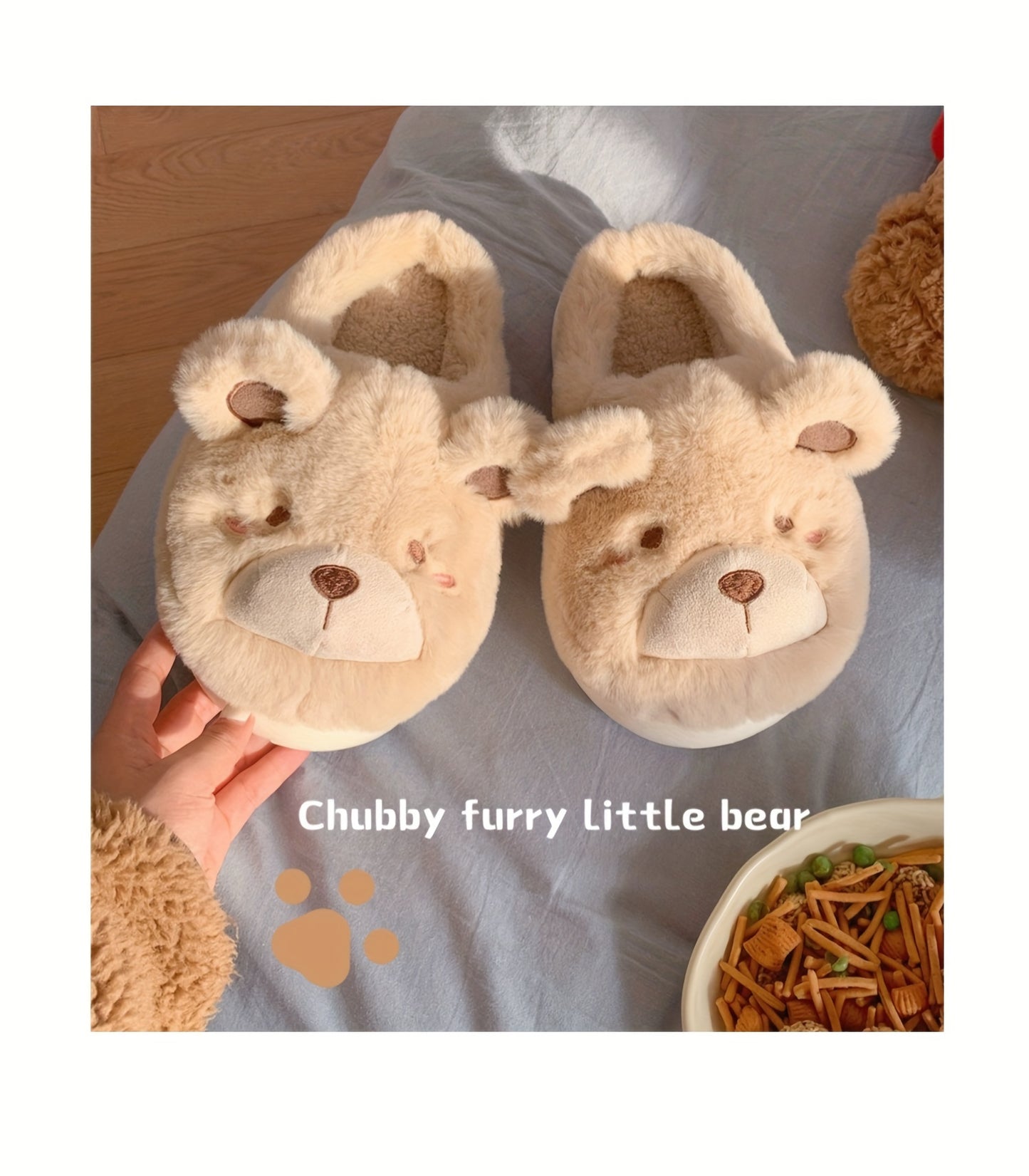XIXITIAO Winter Plush Bear Slippers for Women & Men - Cozy Cover Slip-On Indoor House Shoes with Cute Cartoon Design, Non-Slip EVA Sole, Warm Home Slippers for Cold Floors, Cold Weather Footwear, Playful Footwear, Soft Lining