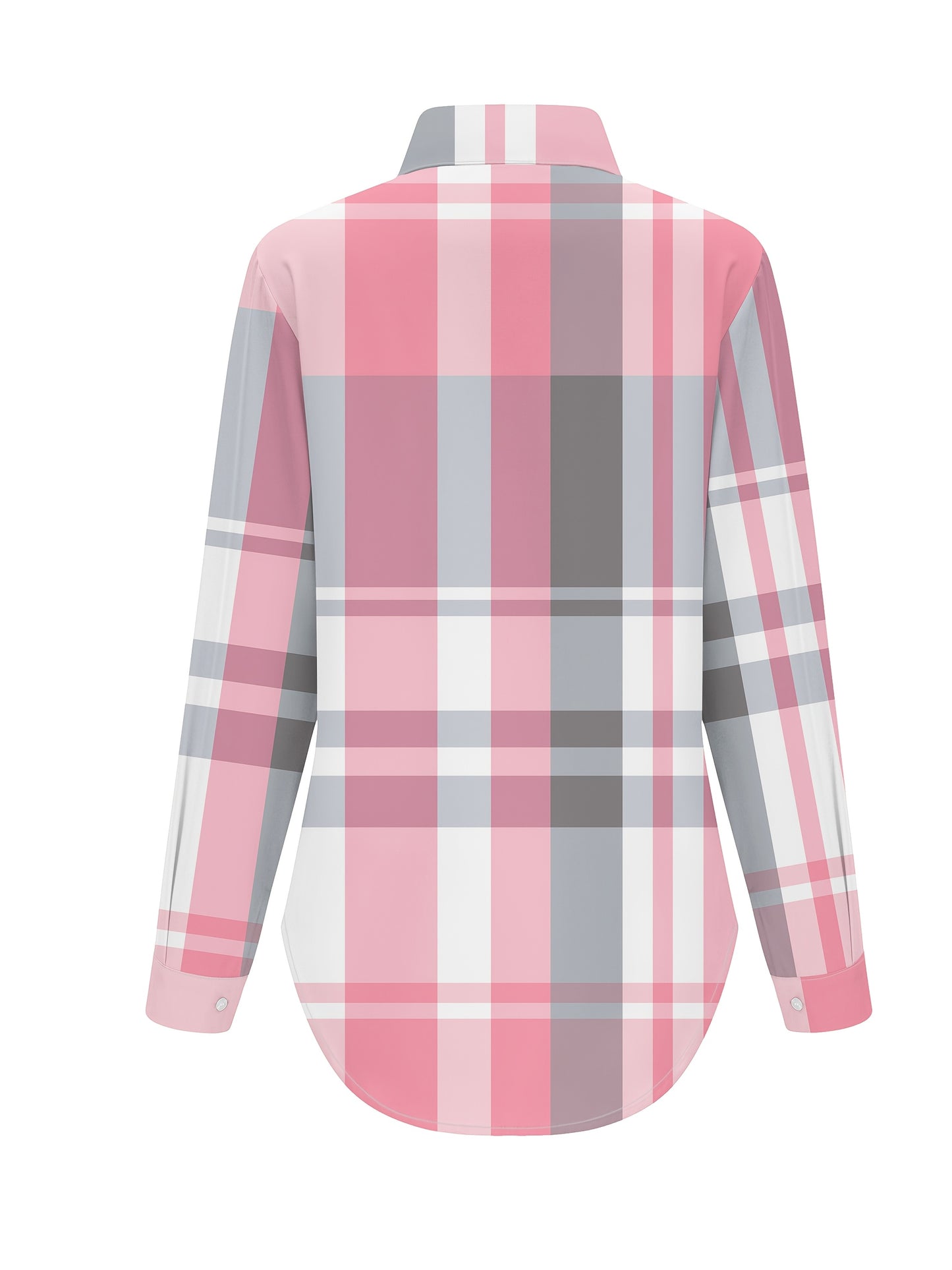 Women's Stylish Purple & White Plaid Long Sleeve Button-Up Shirt - Casual Polyester Blouse with Pointed Collar, Machine Washable, Perfect for Casual Attire