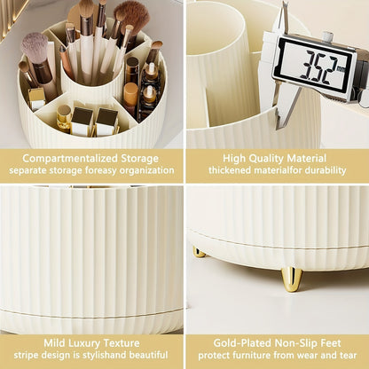 Rotating Makeup Station - 360 Degree Swivel, High-Gloss ABS Plastic, Minimalist Design, Ample Storage, Perfect for Bedroom, Vanity, Bathroom Organization, Space-Saving, Easy Access, and Stylish Display