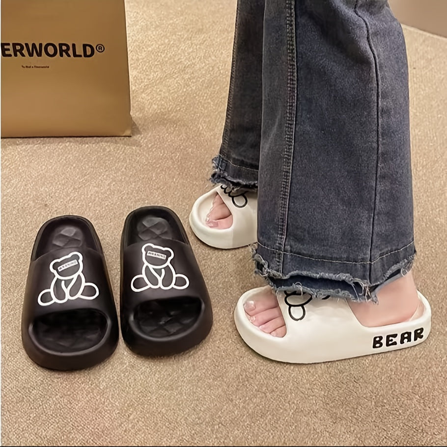 Women's EVA Minimalist Teddy Bear Slip-On Slippers - Thick Anti-Skid Sole, All-Season Indoor/Outdoor Comfort, Cute Cartoon Bear Design for Home & Team Building Activities, Teddy Bear Slippers, Casual Footwear, Playful Footwea