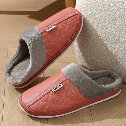 [Cozy Plush Slippers] Warm Cozy Plush Home Slippers for Men and Women | Faux Fur Lined, Durable TPR Sole, Quilted Design, Indoor/Outdoor Use, Available in Navy Blue, Red, Pink, and Gray