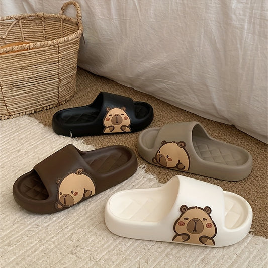 XIXITIAO Cute Cartoon Bear EVA Slides for Men & Women - Non-Slip Summer Slippers, White with Adorable Brown Bear Design, Lightweight & Comfortable for Indoor/Outdoor Use, Casual Wear | Playful Design | Slipresistant Sole, Bea