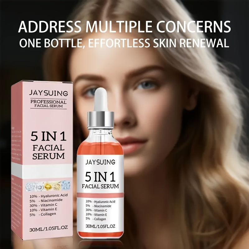 [Hyaluronic Acid Serum] JAYSUING 2pcs 5-in-1 Facial Serum - Hyaluronic Acid, Collagen, Niacinamide, Vitamin C & E, Moisturizing, Pore Minimizing & Oil Control, Hypoallergenic for All Skin Types, 30ml Each