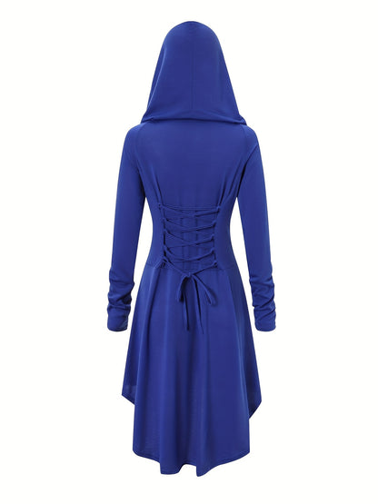Gothic Witch Cosplay Dress, Medieval Renaissance Halloween Cosplay Hooded Costume, Women's Clothing