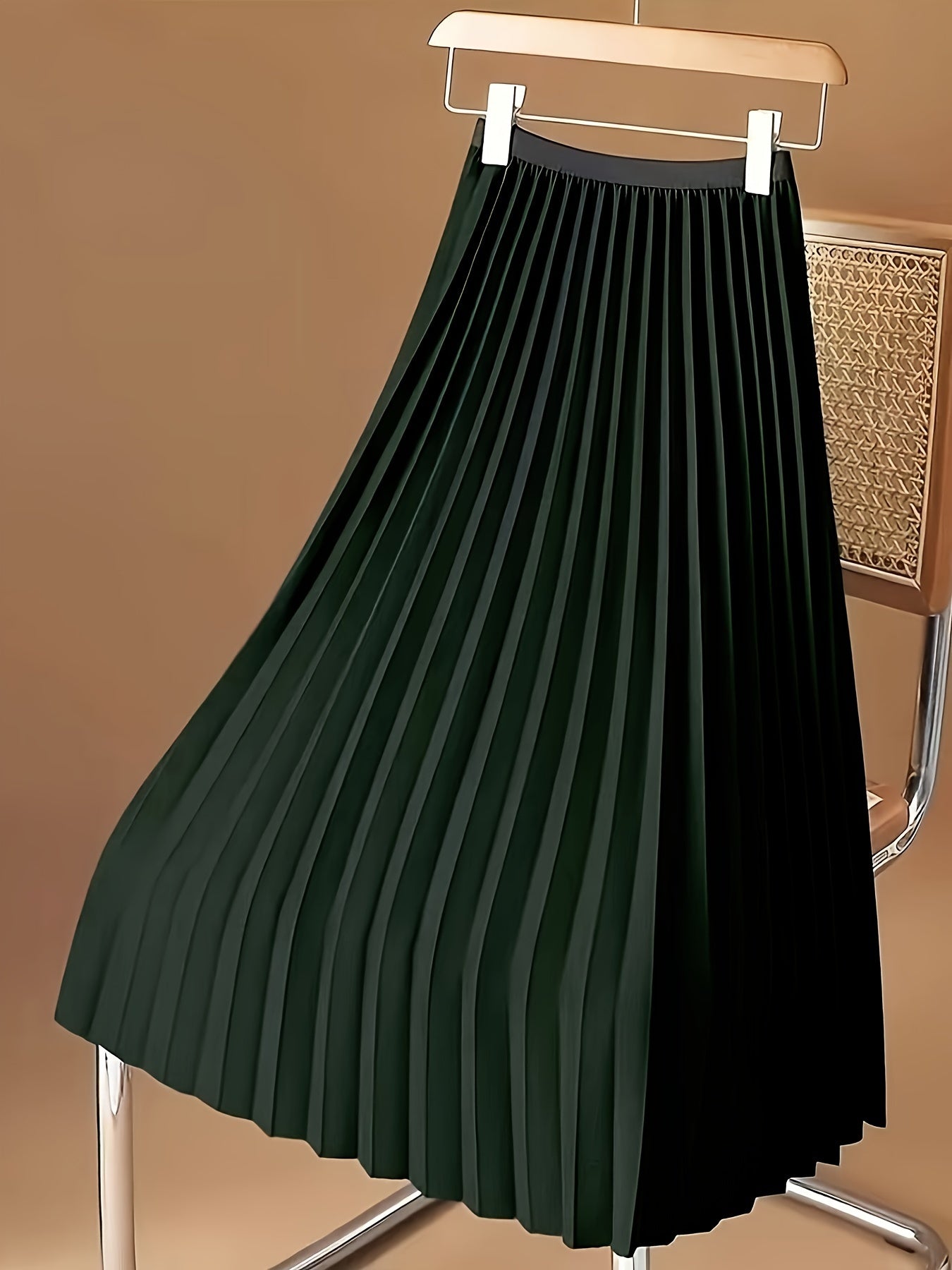 Solid Pleated Hem Skirt, Casual Midi Skirt For Spring & Summer, Women's Clothing