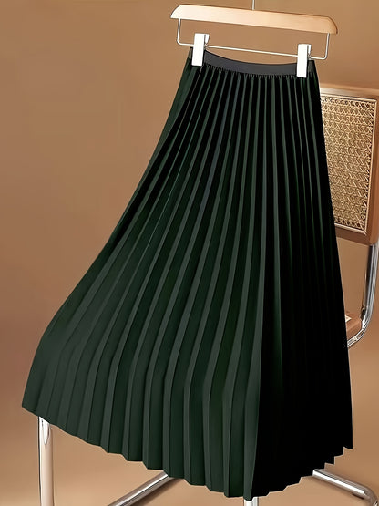 Solid Pleated Hem Skirt, Casual Midi Skirt For Spring & Summer, Women's Clothing