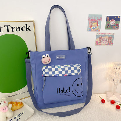 Summer New Composite Cloth Shoulder Bag Students Class Large-Capacity Canvas Bag Korean Version Of The Cartoon Simple Canvas Bag