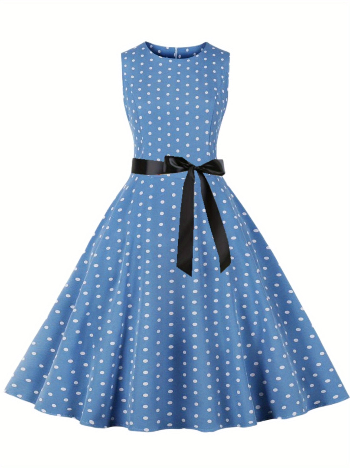 Women's Chic Sleeveless Polka Dot Dress - Vintage-Inspired Summer Sundress With Breathable Fabric, Perfect for Vacation Parties & Spring/Summer Celebrations