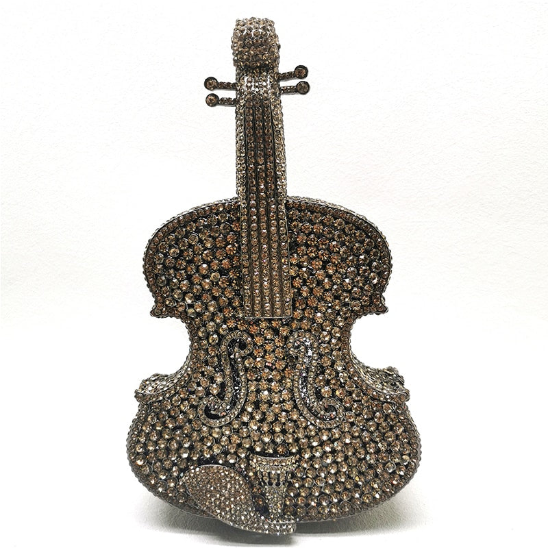 12 Colors Violin-Shape Rhinestone Evening Bag Designer Luxury Women Metal Wedding Bridal Clutches Lady Girls Diamonds Purses