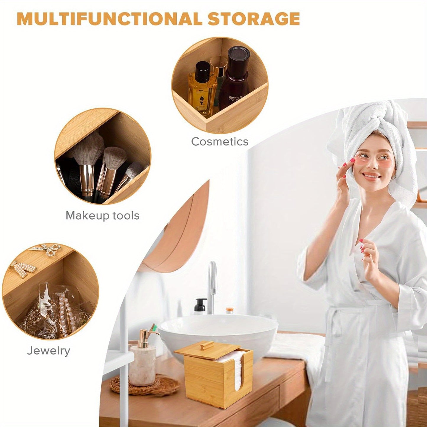 Disposable Makeup Remover Dry Wipes, Includes 50 XL Face Towels and Cube Bamboo Box for Facial Cleansing Skin Care (Face Towel and Holder)