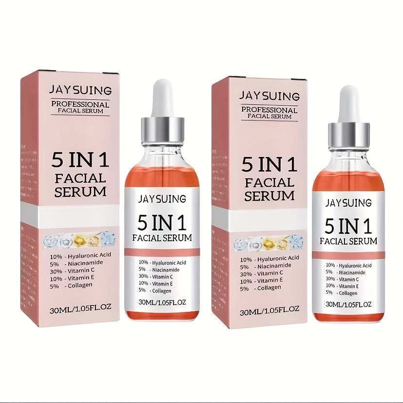 [Hyaluronic Acid Serum] JAYSUING 2pcs 5-in-1 Facial Serum - Hyaluronic Acid, Collagen, Niacinamide, Vitamin C & E, Moisturizing, Pore Minimizing & Oil Control, Hypoallergenic for All Skin Types, 30ml Each