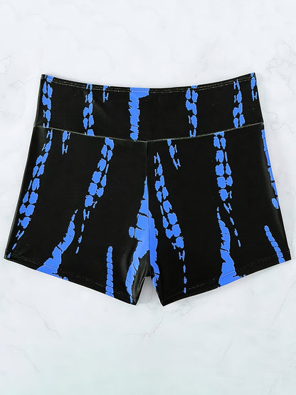 Tie Dye Pattern Drawstring Stretchy Swim Boxer Shorts, High Waisted Comfy Trendy Swimming Bottoms, Women's Swimwear & Clothing