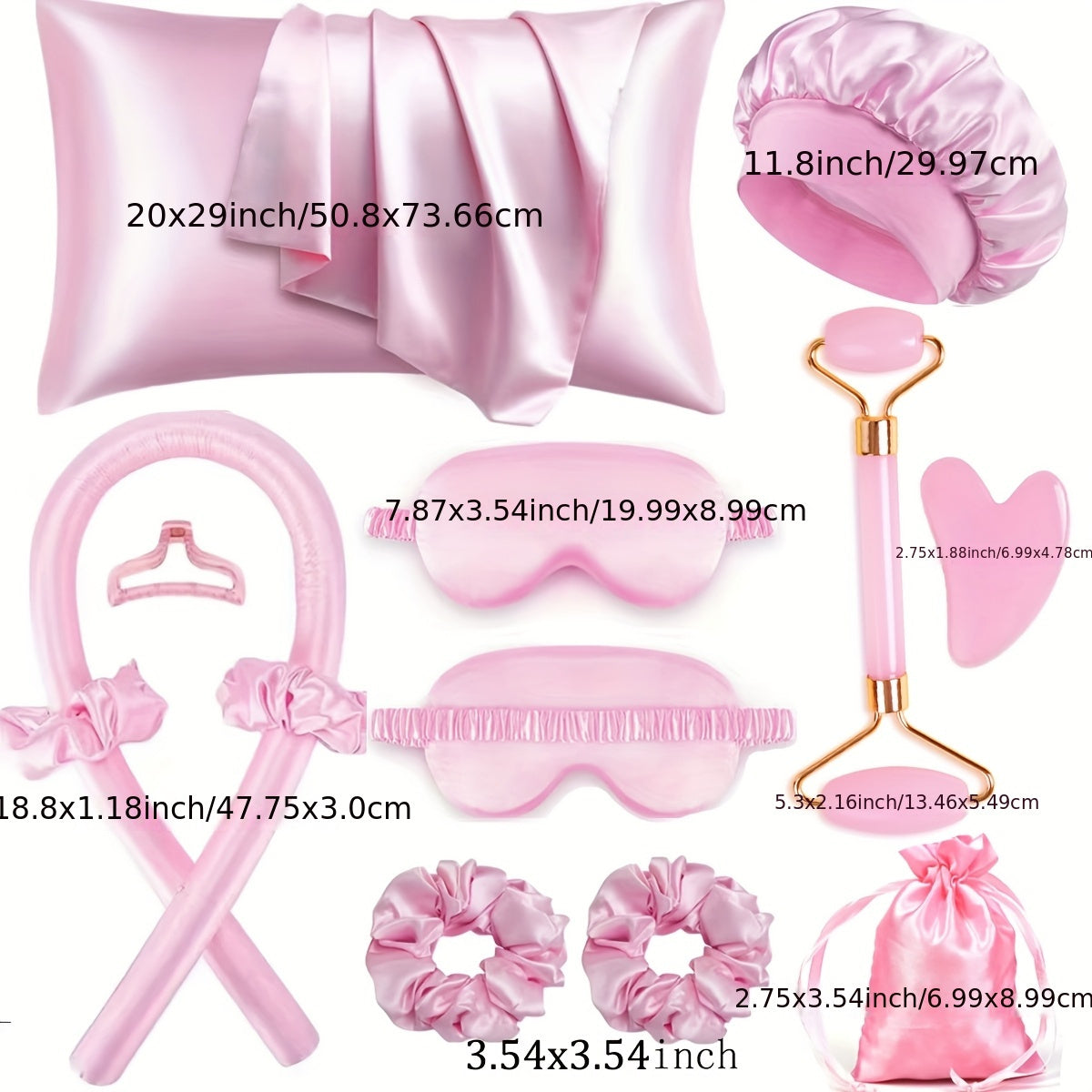 [12pcs Hair Styling Tools Set] 12pcs Hair Styling Tools Set for Sleeping, Hair Roller and Face Massager, 1pc Satin Pillowcase for Hair and Skin Queen Set, Satin Heatless Curling Set, Overnight Hair Curlers,1pc Soft Eye Mask f