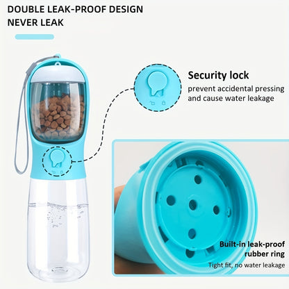 Portable Dog Water Bottle with Food Container - Large Capacity Outdoor Water Dispenser for Dogs, Puppies, and Cats - Perfect for Walking, Hiking, and Travel - Keep Your Pet Hydrated and Nourished on the Go