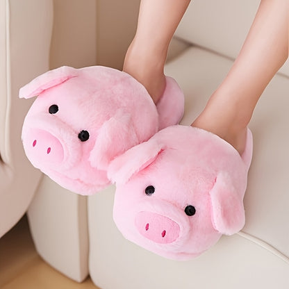 Cozy Pink Pig Plush Slippers for Women - Soft & Warm Winter Home Shoes with Adorable Pig Design, Hand Washable Fabric, Perfect for Indoor Comfort, Playful Footwear