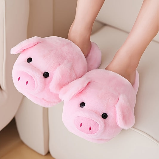 Cozy Pink Pig Plush Slippers for Women - Soft & Warm Winter Home Shoes with Adorable Pig Design, Hand Washable Fabric, Perfect for Indoor Comfort, Playful Footwear