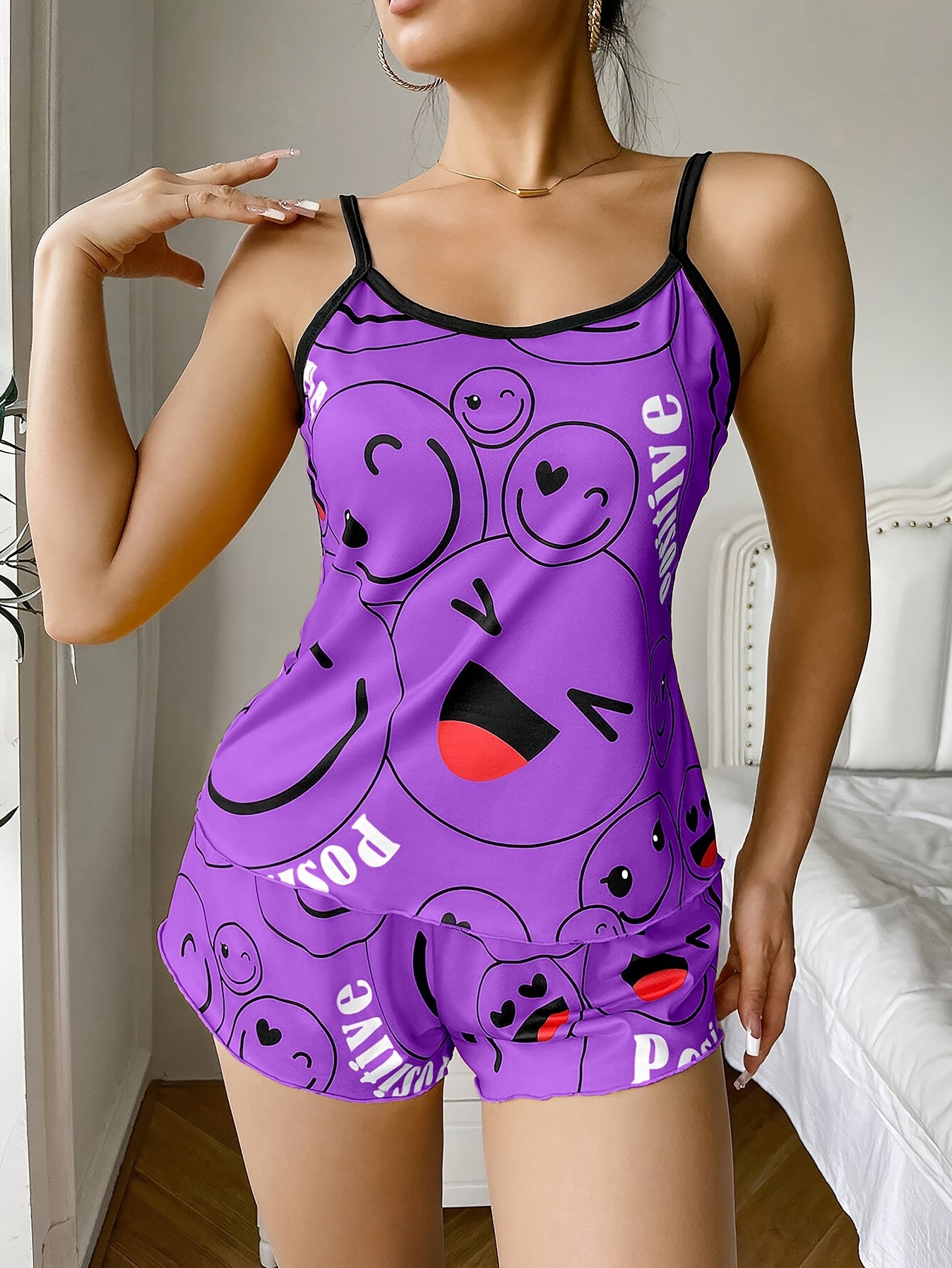 [Cute Pajama Set] Super Cute Printed Pajama Set | A Whimsical Featuring Elastic Waistband Shorts And a Comfortable Loose Top, Perfect for a Delightful And Restful Sleep