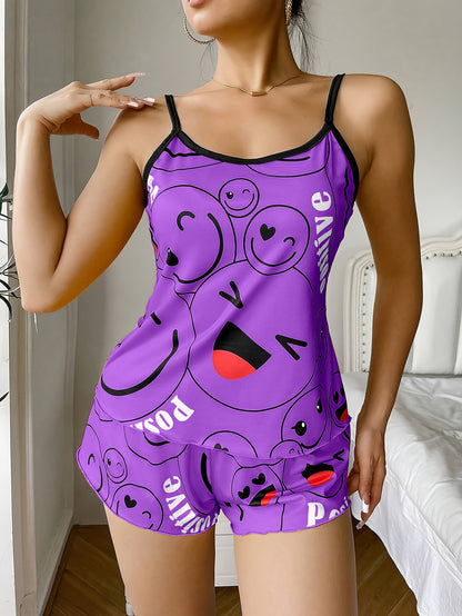 [Cute Pajama Set] Super Cute Printed Pajama Set | A Whimsical Featuring Elastic Waistband Shorts And a Comfortable Loose Top, Perfect for a Delightful And Restful Sleep