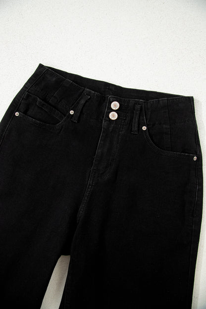 Black 2-Button High Waist Flared Bottom Jeans