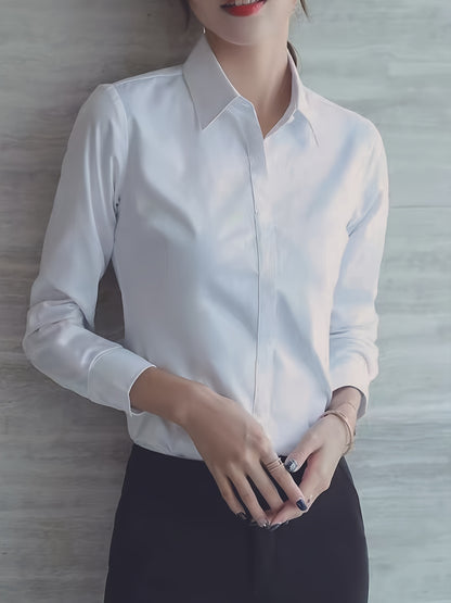 2024 Women's Professional Long Sleeve Shirt - Slim-Fit Square Neck Blouse with Semi-Sheer Fabric, White Office Workwear for Spring/Summer, Middle Eastern-Inspired Elegant Work Attire, Work Blouse