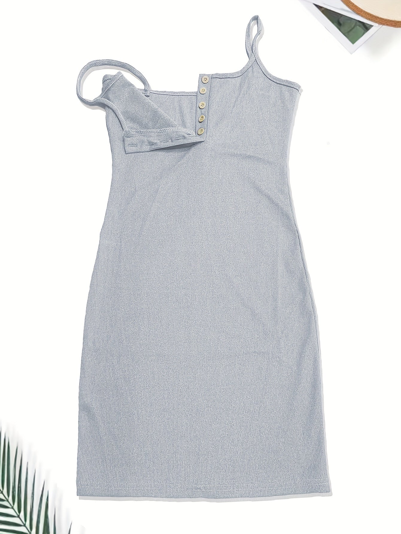 Women'S Elegant Low-Cut Sleeveless Spaghetti Strap Bodycon Mini Dress - Stretchy Button-Front Sleep Dress & Lounge Dress for Home, Casual Outings, All-Season Wear, Solid Color H-Silhouette, Dress, Home Loungewear, Minimalist