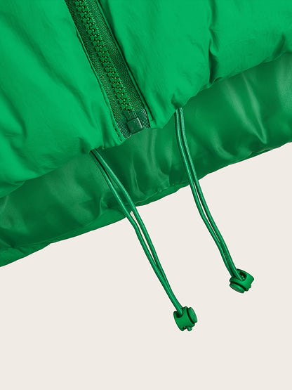 Women'S Elegant High-Neck Padded Vest with Drawstring Detail - Solid Color, Thick Warm Winter Sleeveless Jacket Vest, Casual Streetwear Style, 200g/m² Fabric Weight, Autumn/Winter Essential