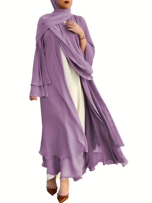 Ramadan Islamic Modest Dress Without Hijab, Long Sleeve Open Front Casual Modest Muslim Dress, Women's Clothing